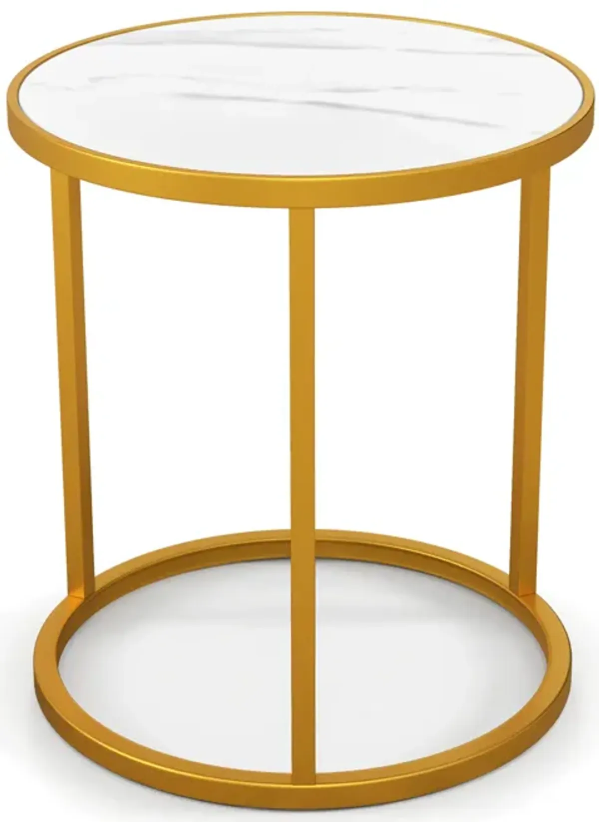 Marble Top Round Side Table 16-Inch End Table with Golden Metal Frame - 1 Piece