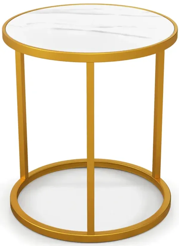 Marble Top Round Side Table 16-Inch End Table with Golden Metal Frame - 1 Piece