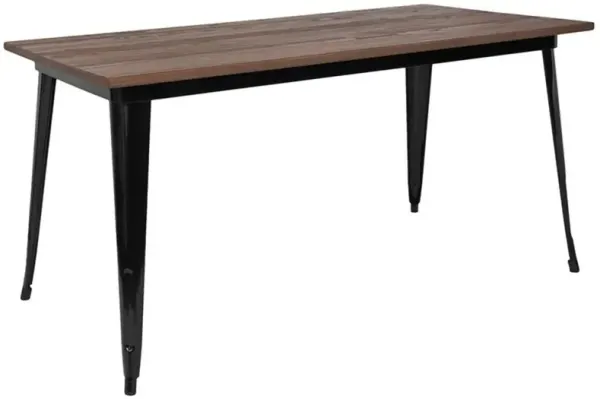 Flash Furniture 30.25 x 60 Rectangular Black Metal Indoor Table with Walnut Rustic Wood Top
