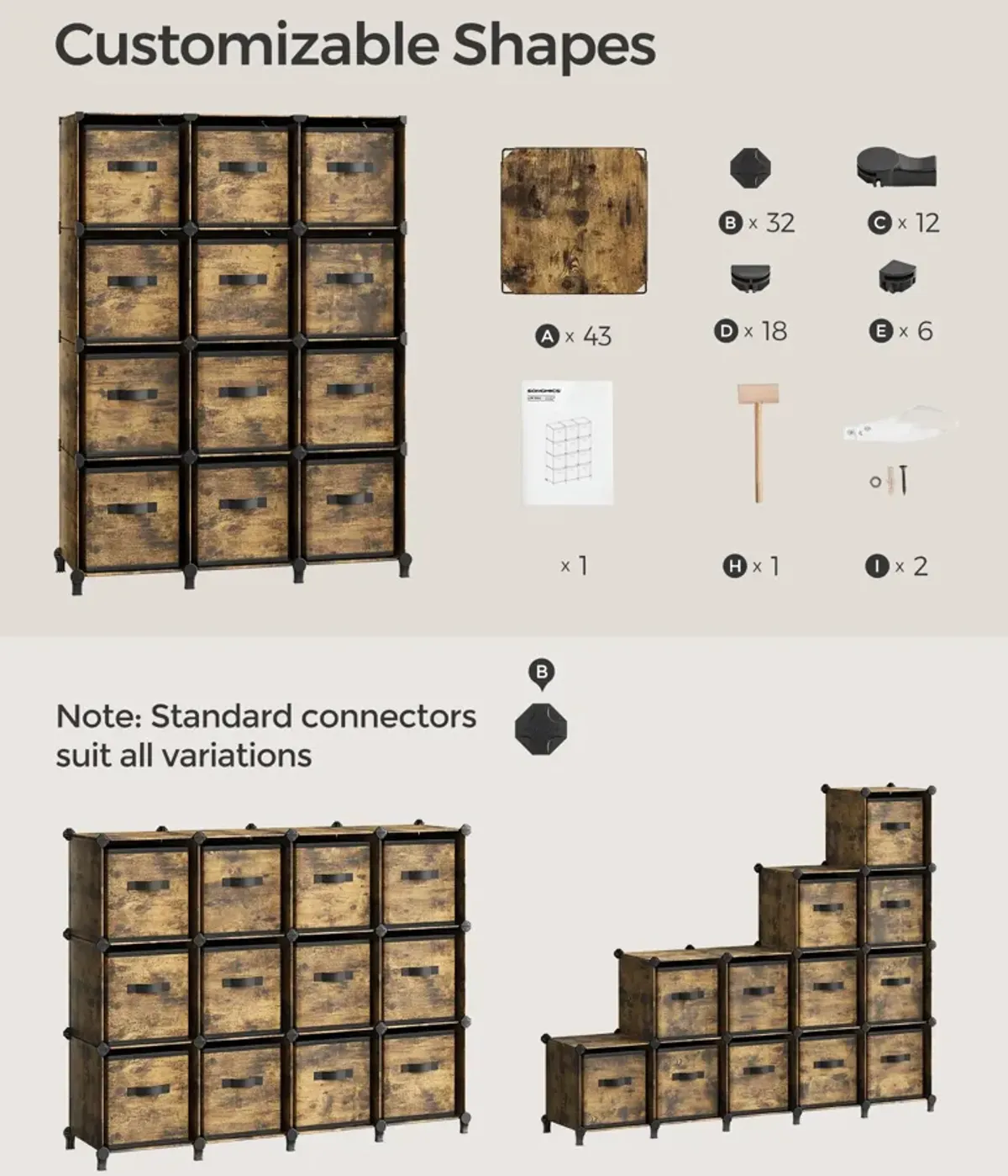 Elegant 12-Cube Storage Unit with Adjustable Shelving