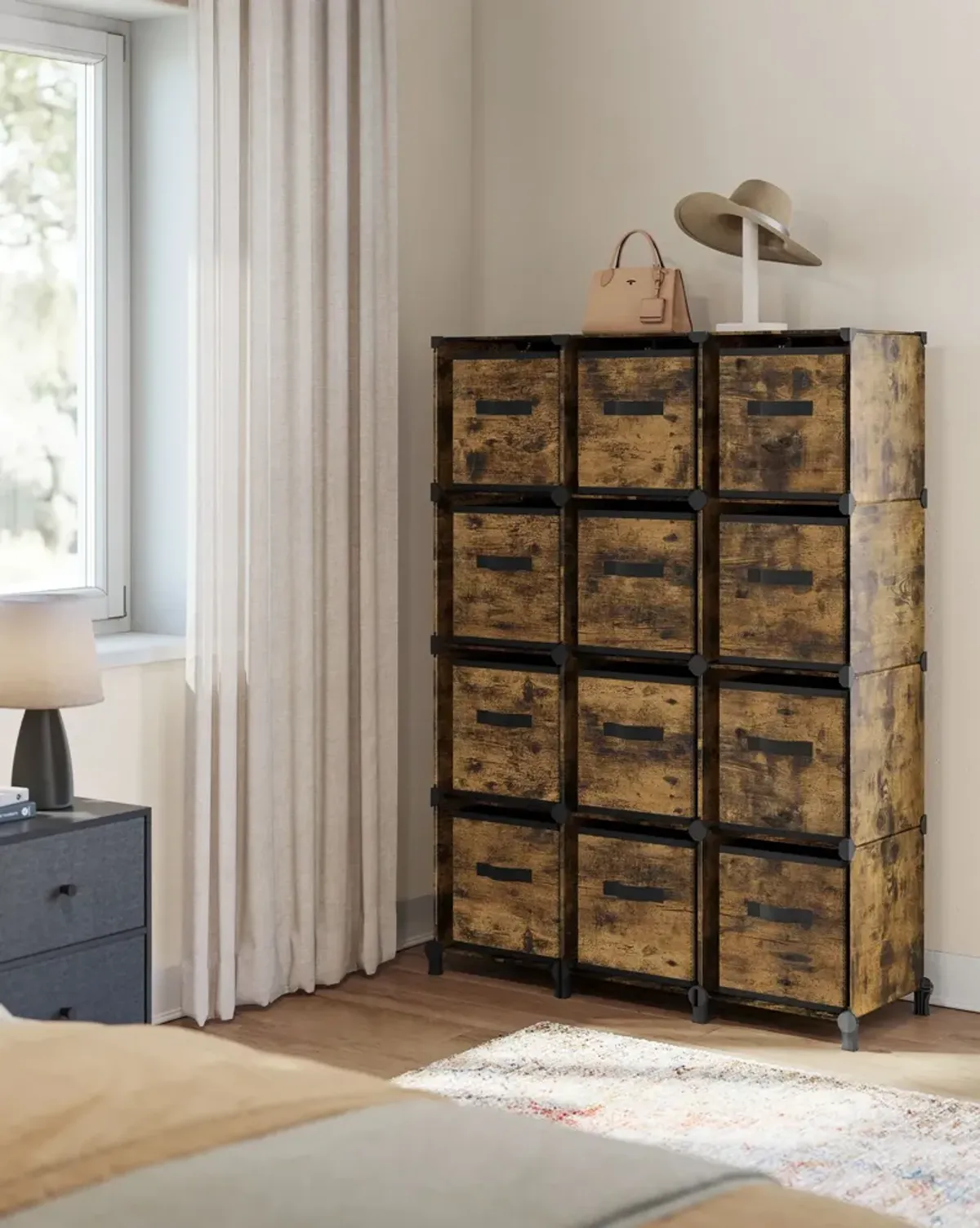 Elegant 12-Cube Storage Unit with Adjustable Shelving