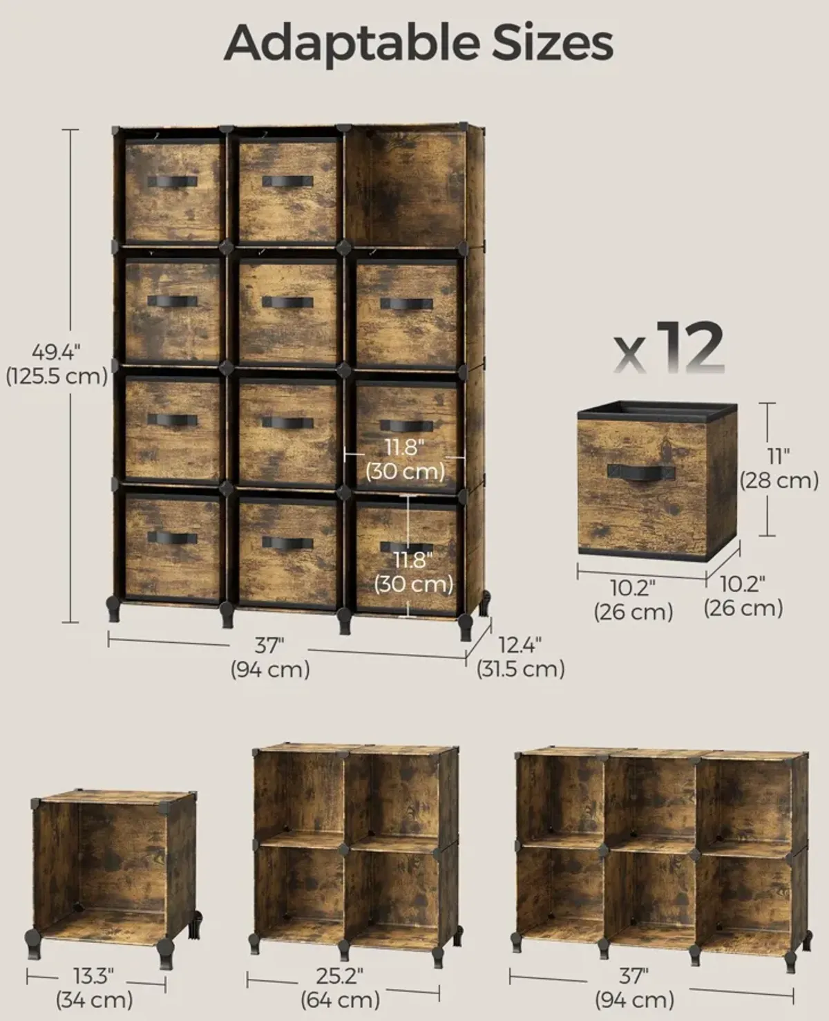 Elegant 12-Cube Storage Unit with Adjustable Shelving