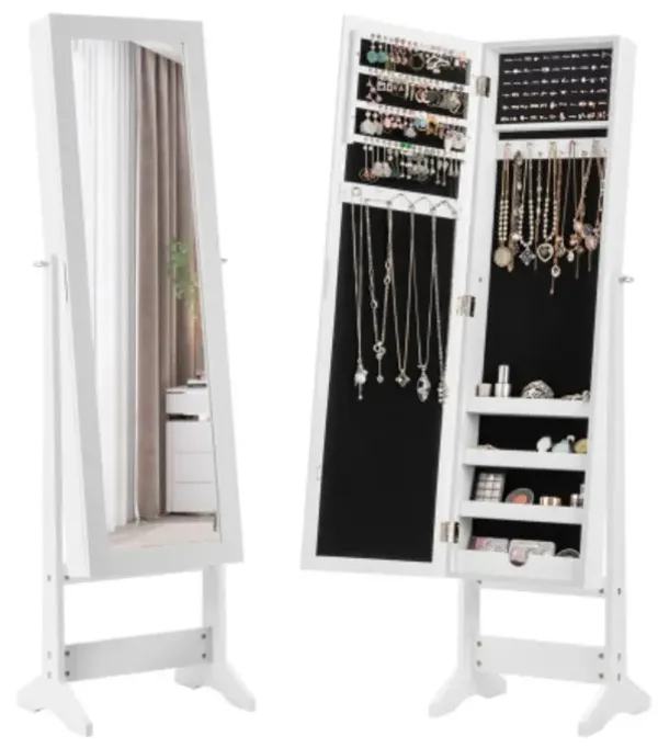 Mirrored Standing Jewelry Cabinet Storage Box