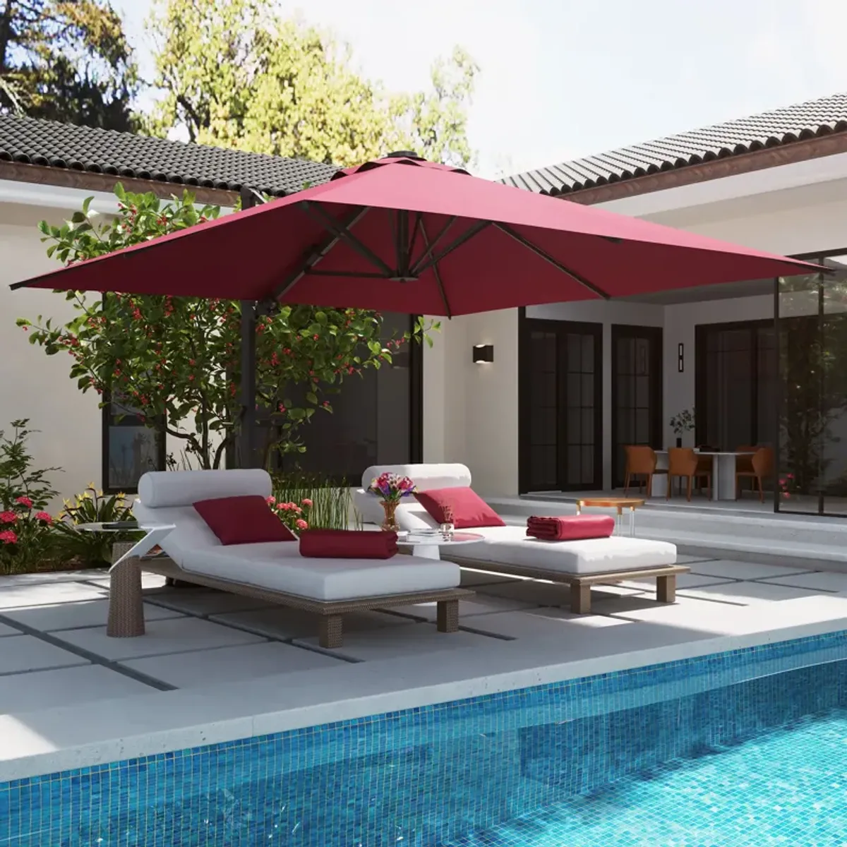 MONDAWE 10ft Square Cantilever Patio Umbrella for Outdoor Shade