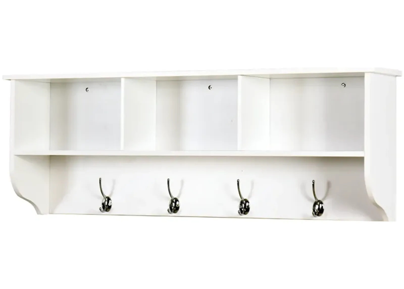 White Entryway Wall Mounted Coat Rack With 4 Dual Hooks Living Room Wooden Storage Shelf