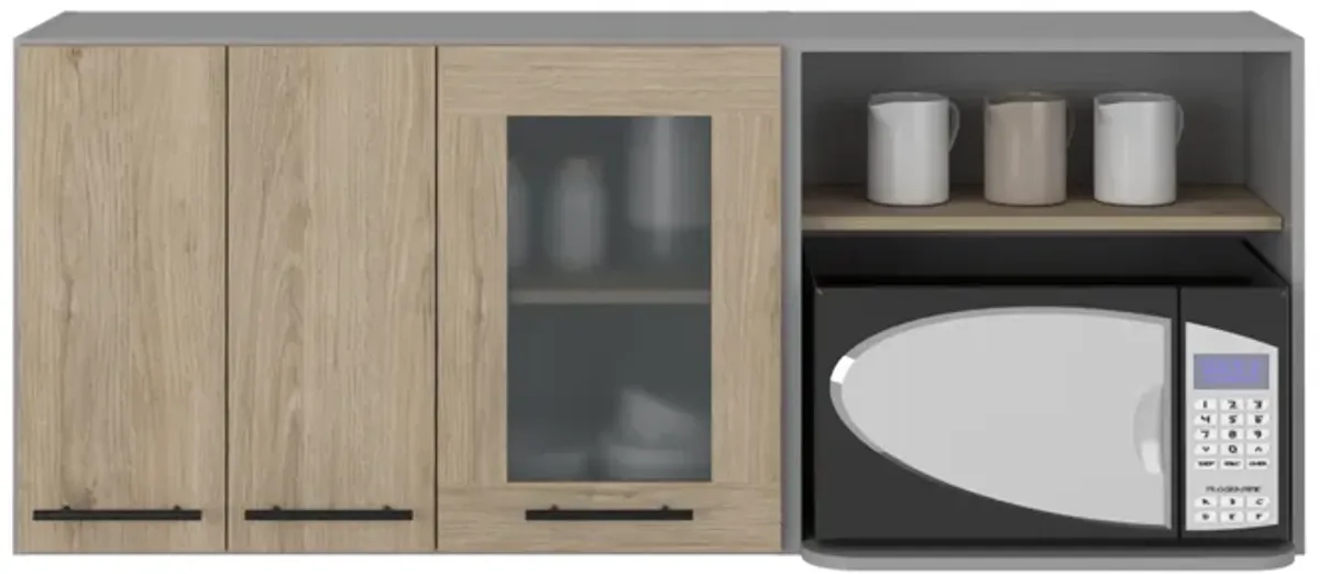 DEPOT E-SHOP Blade Wall Cabinet, Rack, Glass Cabinet, Double Door, Light Pine