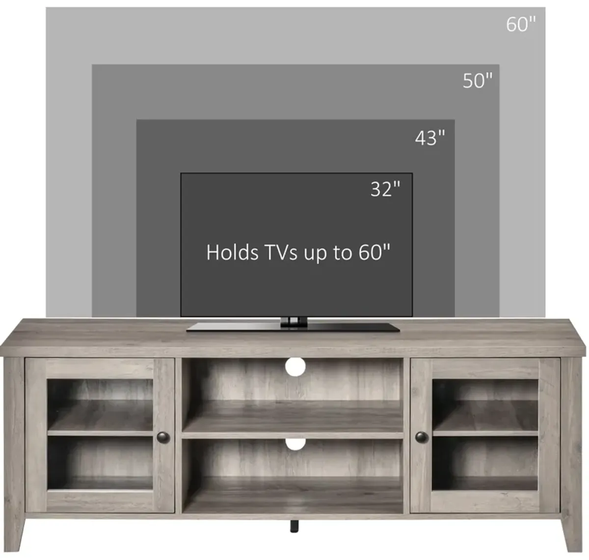 Grey Wash Entertainment: Modern TV Stand with Cabinets for 60" TVs