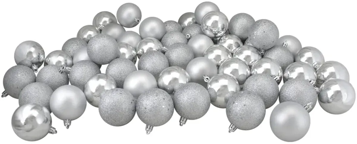 60ct Shatterproof Silver 4-Finish Christmas Ball Ornaments 2.5" (60mm)