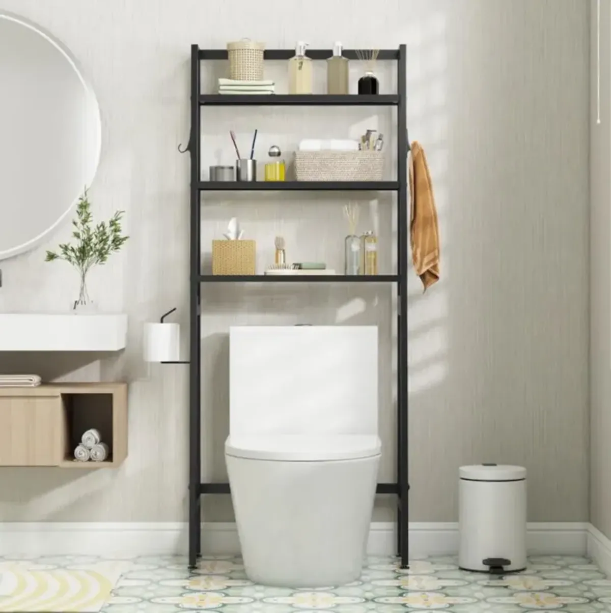 Hivvago 3-Tier Over The Toilet Storage Shelf with Adjustable Bottom Bar