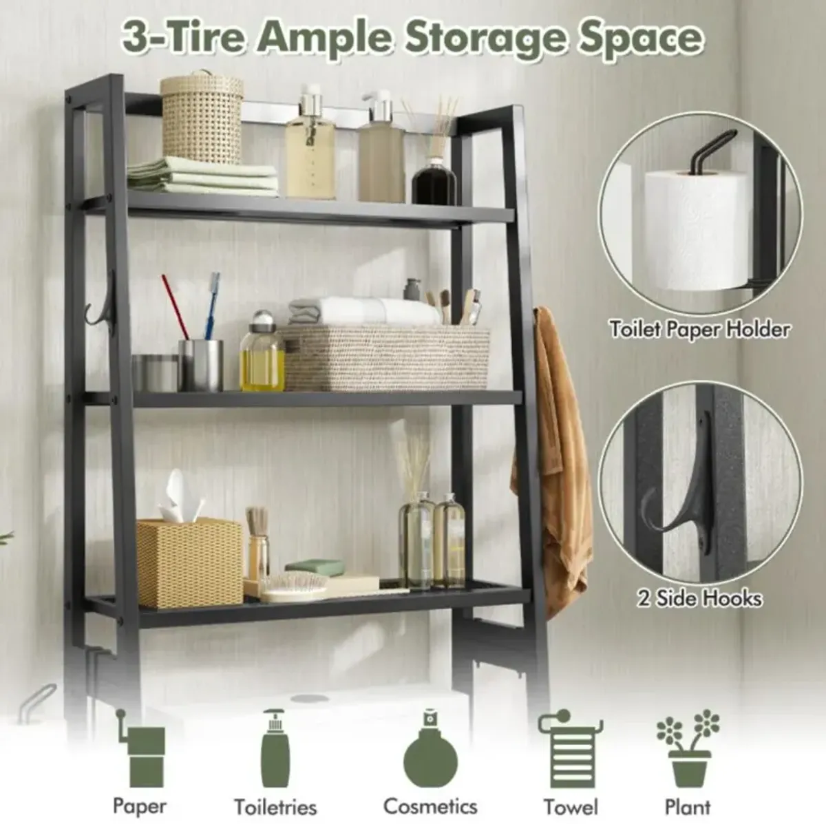 Hivvago 3-Tier Over The Toilet Storage Shelf with Adjustable Bottom Bar