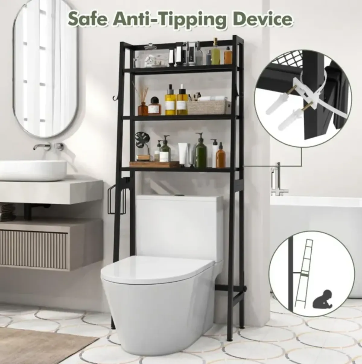 Hivvago 3-Tier Over The Toilet Storage Shelf with Adjustable Bottom Bar