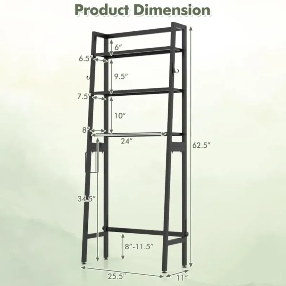 Hivvago 3-Tier Over The Toilet Storage Shelf with Adjustable Bottom Bar