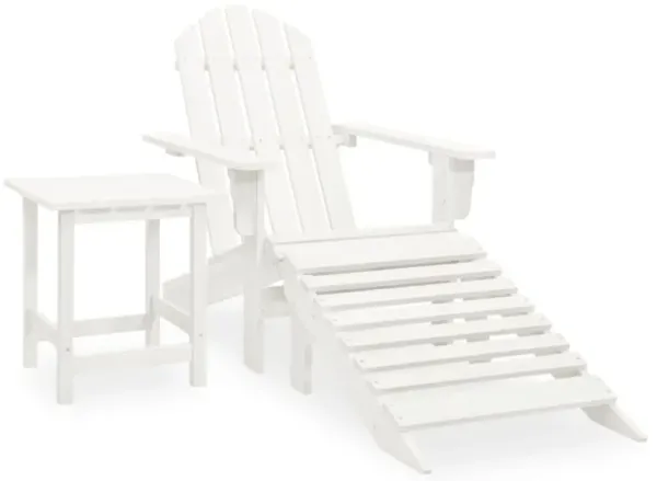 vidaXL Patio Adirondack Chair with Ottoman&Table Solid Fir Wood White