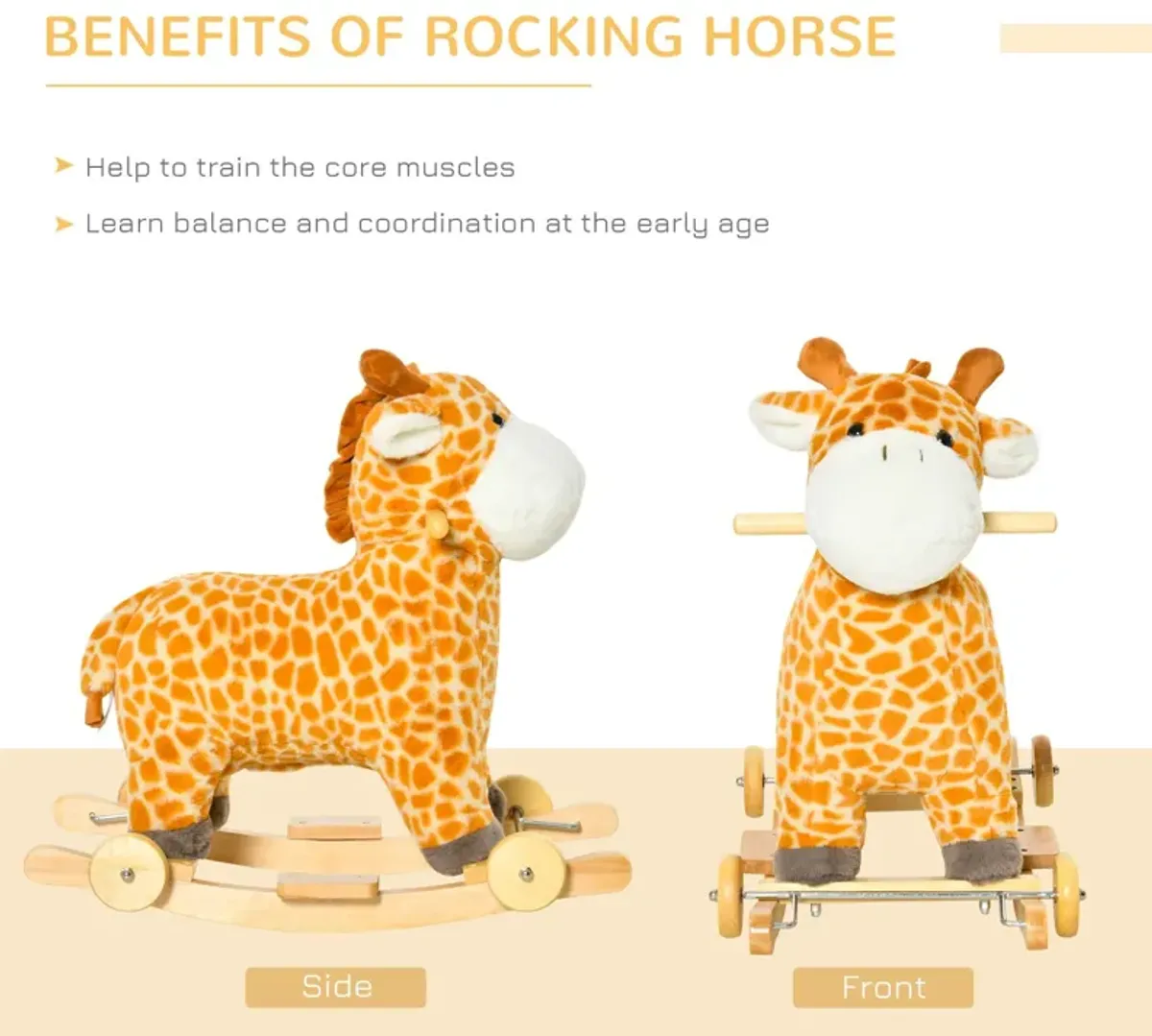 Yellow Kids' Rocker: Giraffe Plush Rocking Horse with Sounds