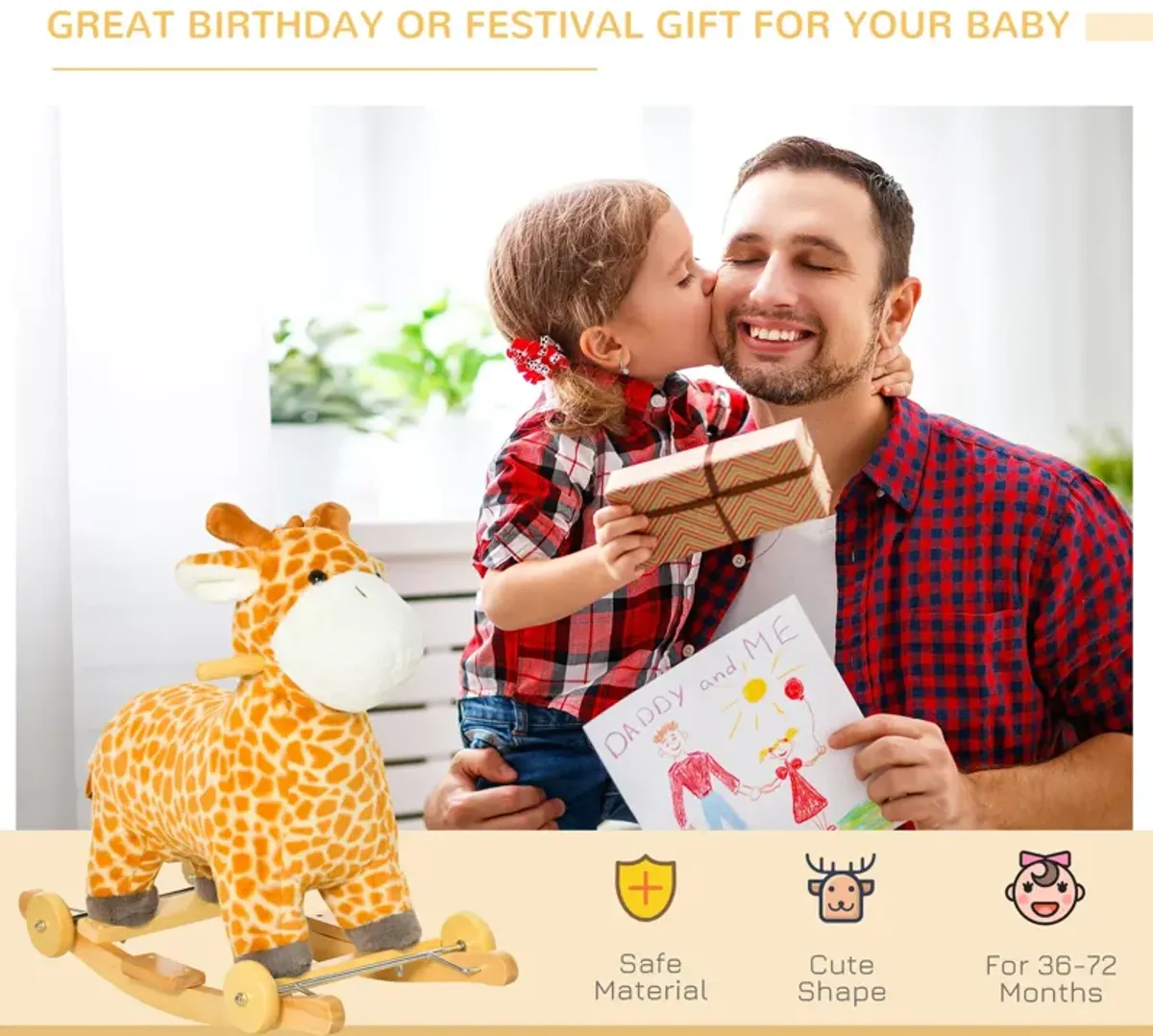 Yellow Kids' Rocker: Giraffe Plush Rocking Horse with Sounds