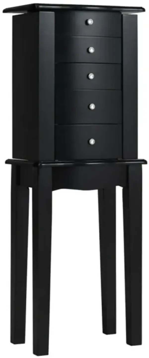 Wood Mirrored Jewelry Storage Chest Cabinet