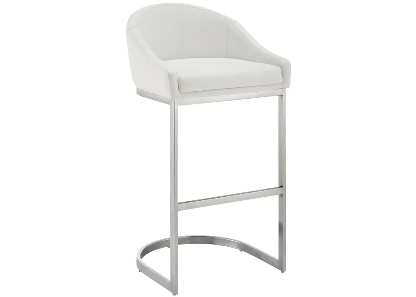 Holo 30 Inch Barstool Chair, L Shaped Cantilever Base, White Faux Leather - Benzara