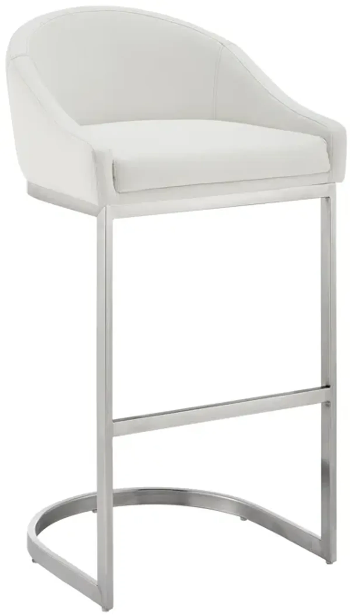 Holo 30 Inch Barstool Chair, L Shaped Cantilever Base, White Faux Leather - Benzara