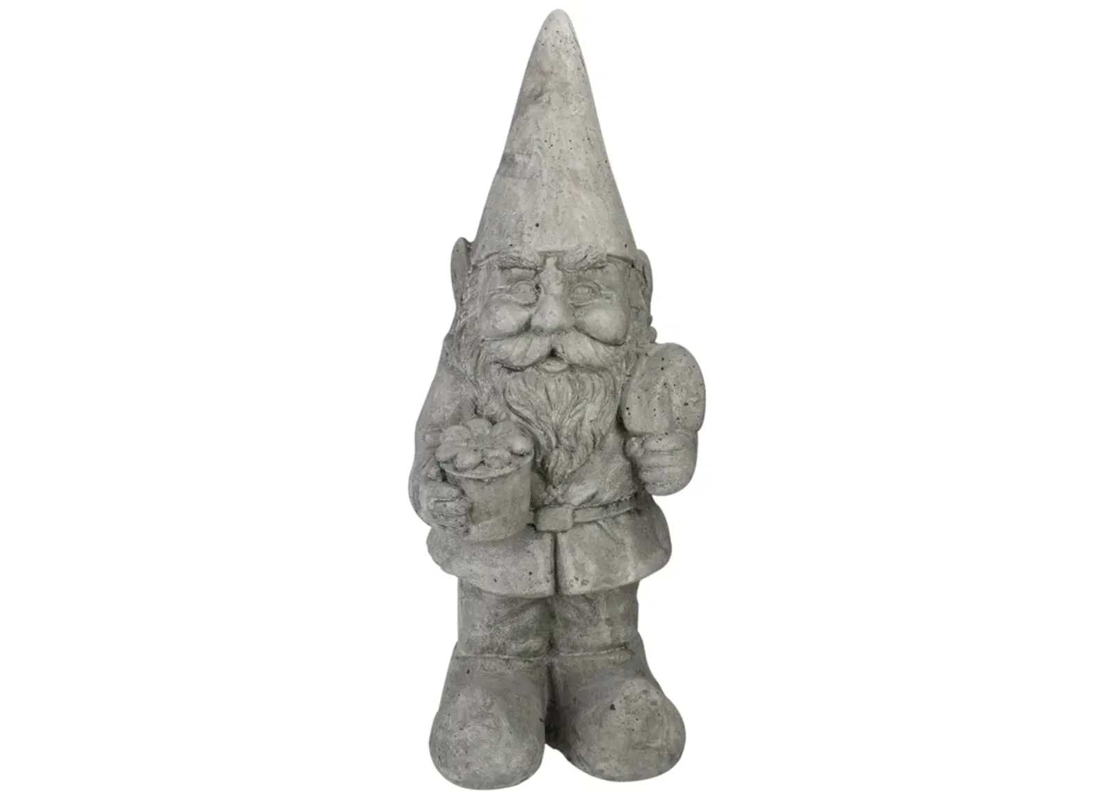 18.5-Inch Gray Gardener Gnome with Shovel and Flower Outside Statue