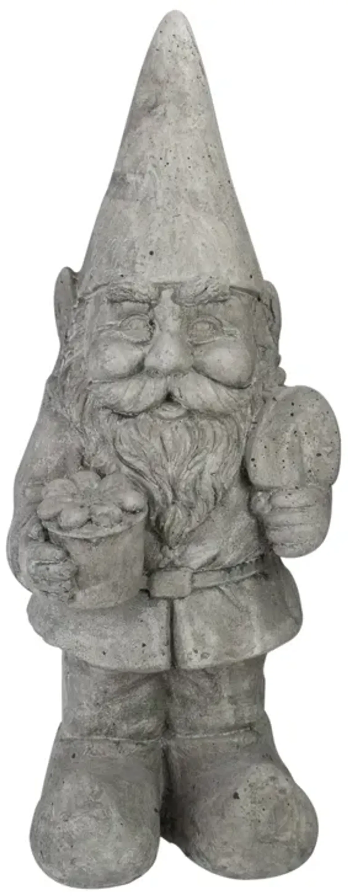 18.5-Inch Gray Gardener Gnome with Shovel and Flower Outside Statue