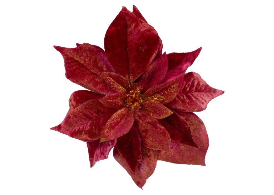 9"  Red and Gold Artificial Poinsettia Clip-On Christmas Ornament