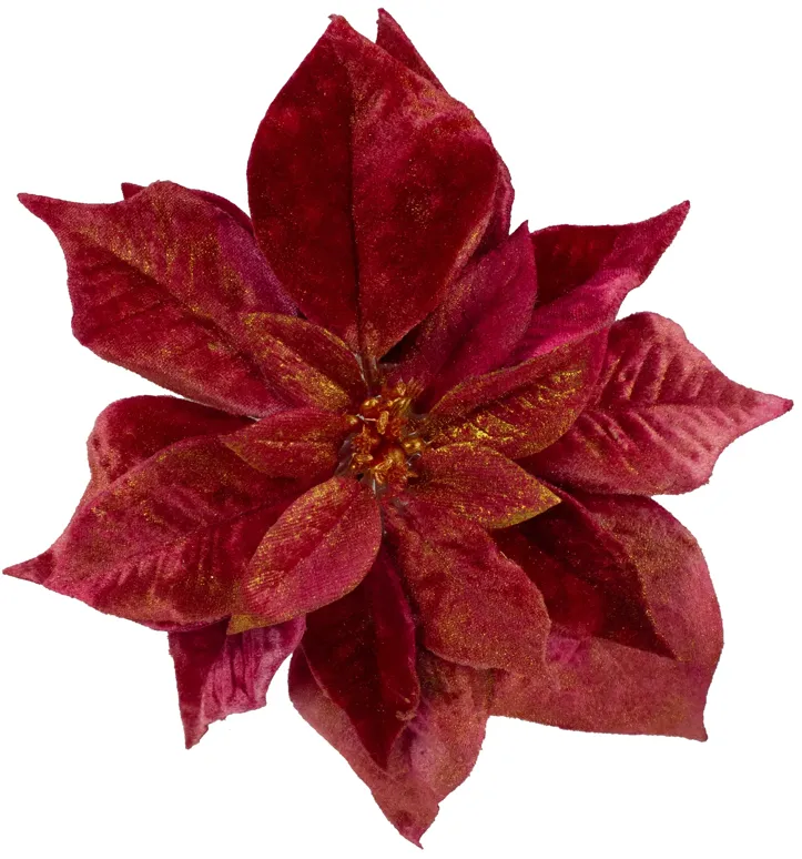 9"  Red and Gold Artificial Poinsettia Clip-On Christmas Ornament