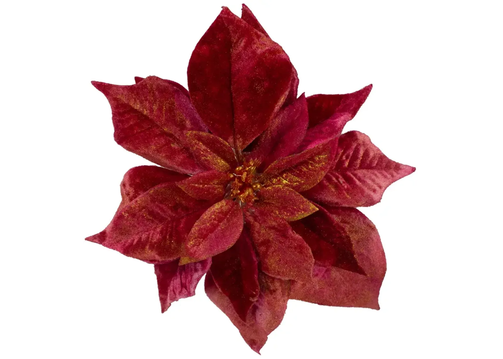 9"  Red and Gold Artificial Poinsettia Clip-On Christmas Ornament