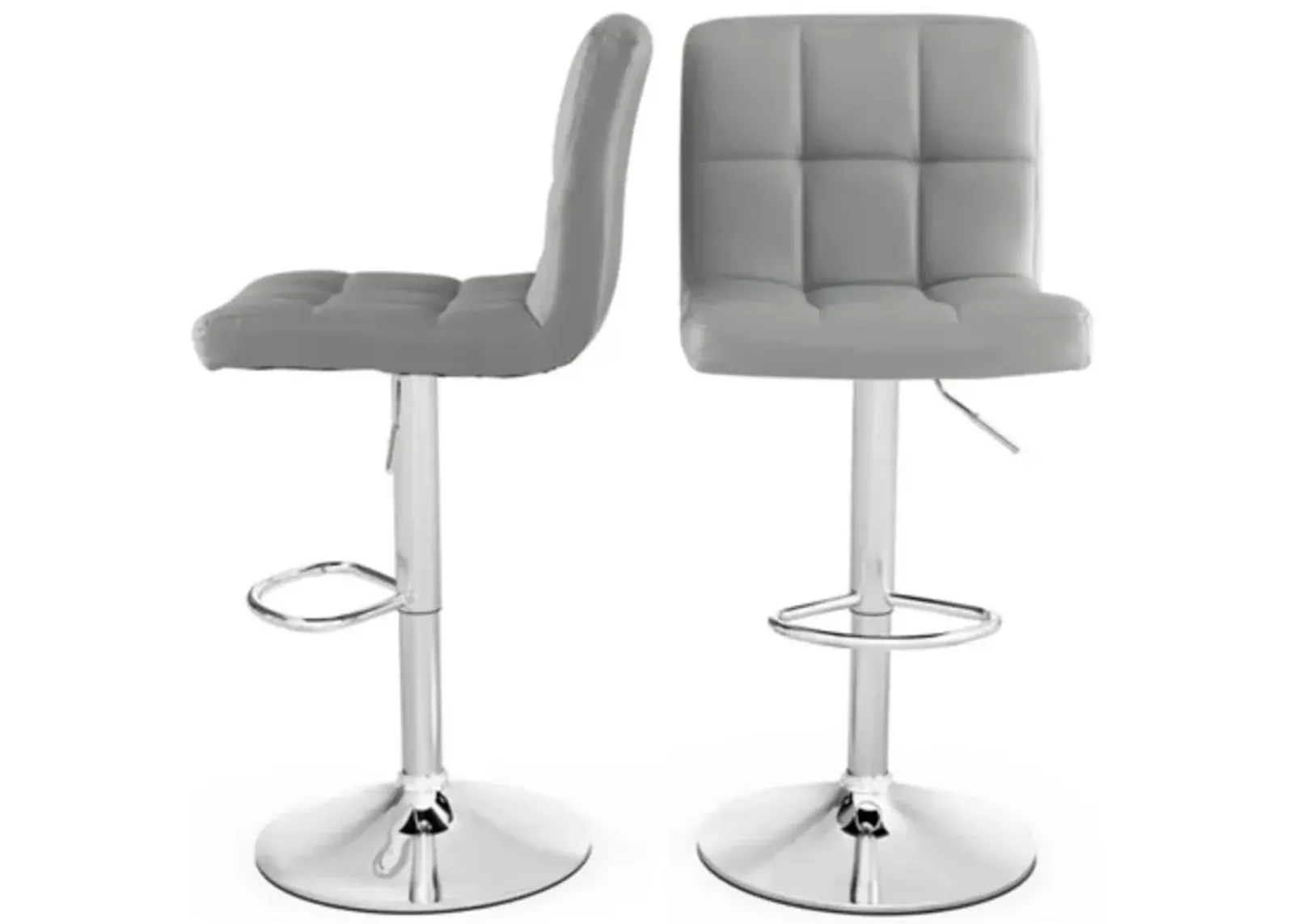 Set of 2 Modern Adjustable Height Barstools w/ Comfortable Grey PU Leather Seat