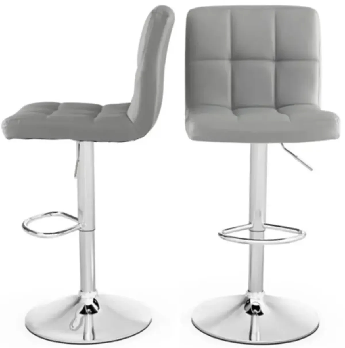 Set of 2 Modern Adjustable Height Barstools w/ Comfortable Grey PU Leather Seat