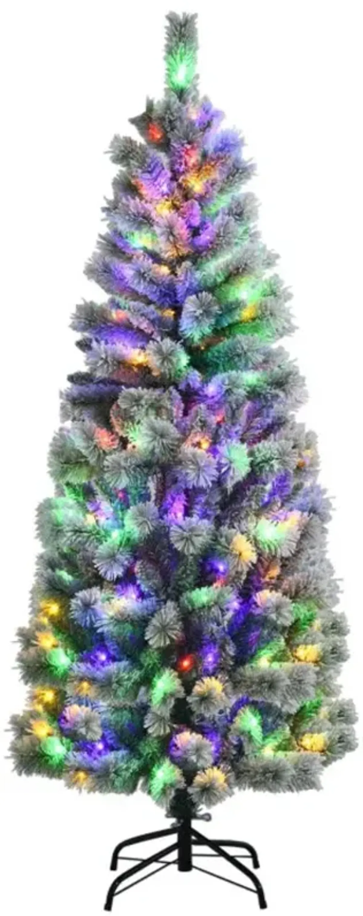 Hivvago 5/6/7.5/8 Feet Pre-lit Snow Flocked Christmas Tree with 9 Lighting Modes