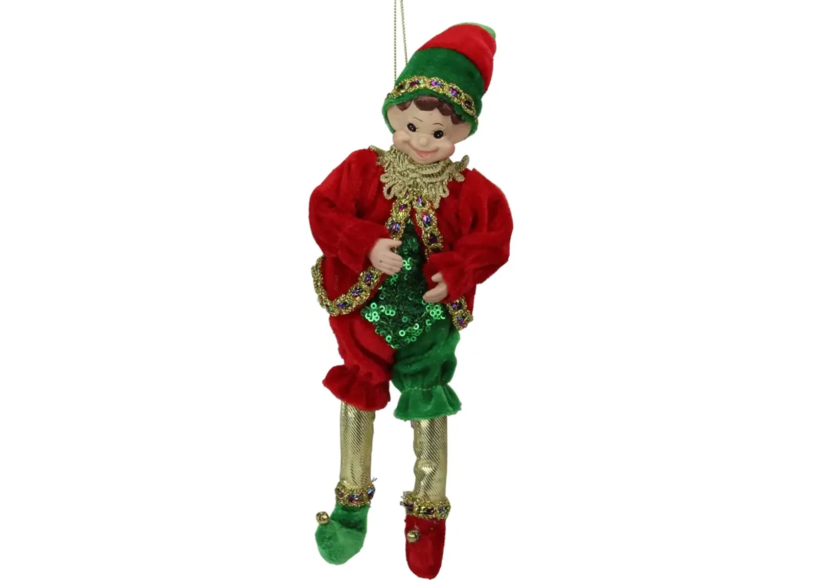 12" Red and Green Bendable Elf in a Suit Hanging Christmas Ornament