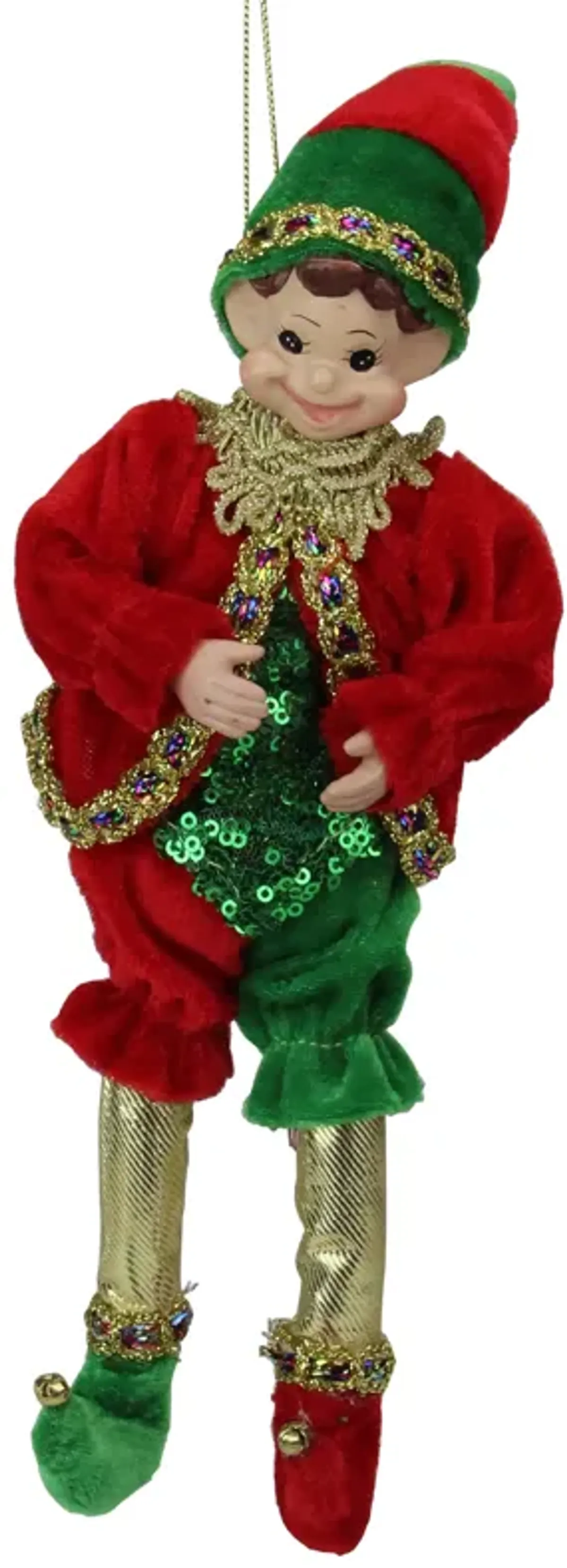 12" Red and Green Bendable Elf in a Suit Hanging Christmas Ornament