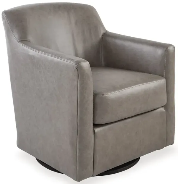 Leena Swivel Accent Chair, Plush Gray Genuine and Faux Leather, Black Metal