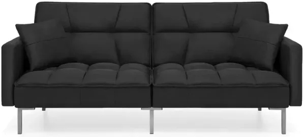 Split-Back Design Convertible Linen Tufted Futon with 2 Pillows For Living room