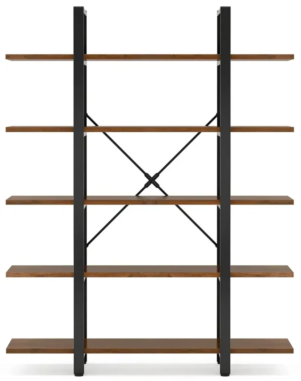 Etagere Bookshelf, 5 Tier Brown MDF Shelves, 70 Inch Black Metal Frame - Benzara