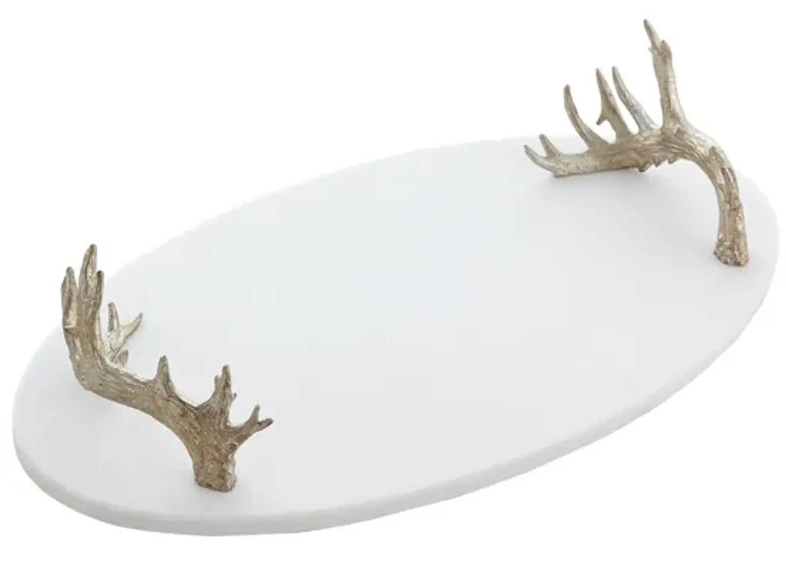 White Marble Platter with Silver Reindeer Antler Handles