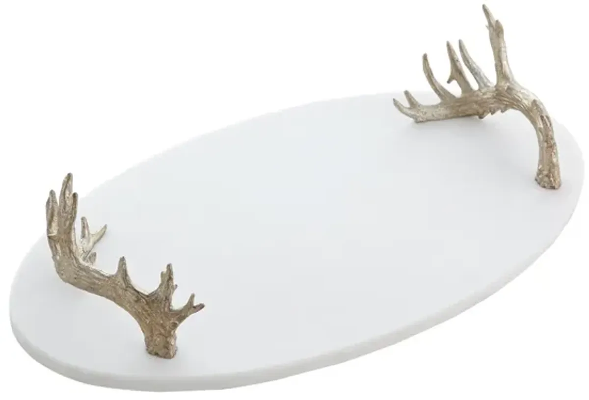 White Marble Platter with Silver Reindeer Antler Handles