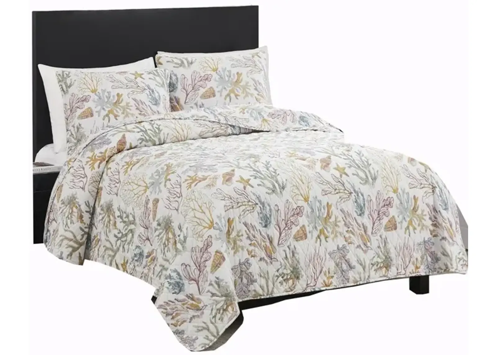 RT Designers Collection Melrose Mystic 3-Pieces Elegant Stitched Quilt Set OB Queen Multicolor