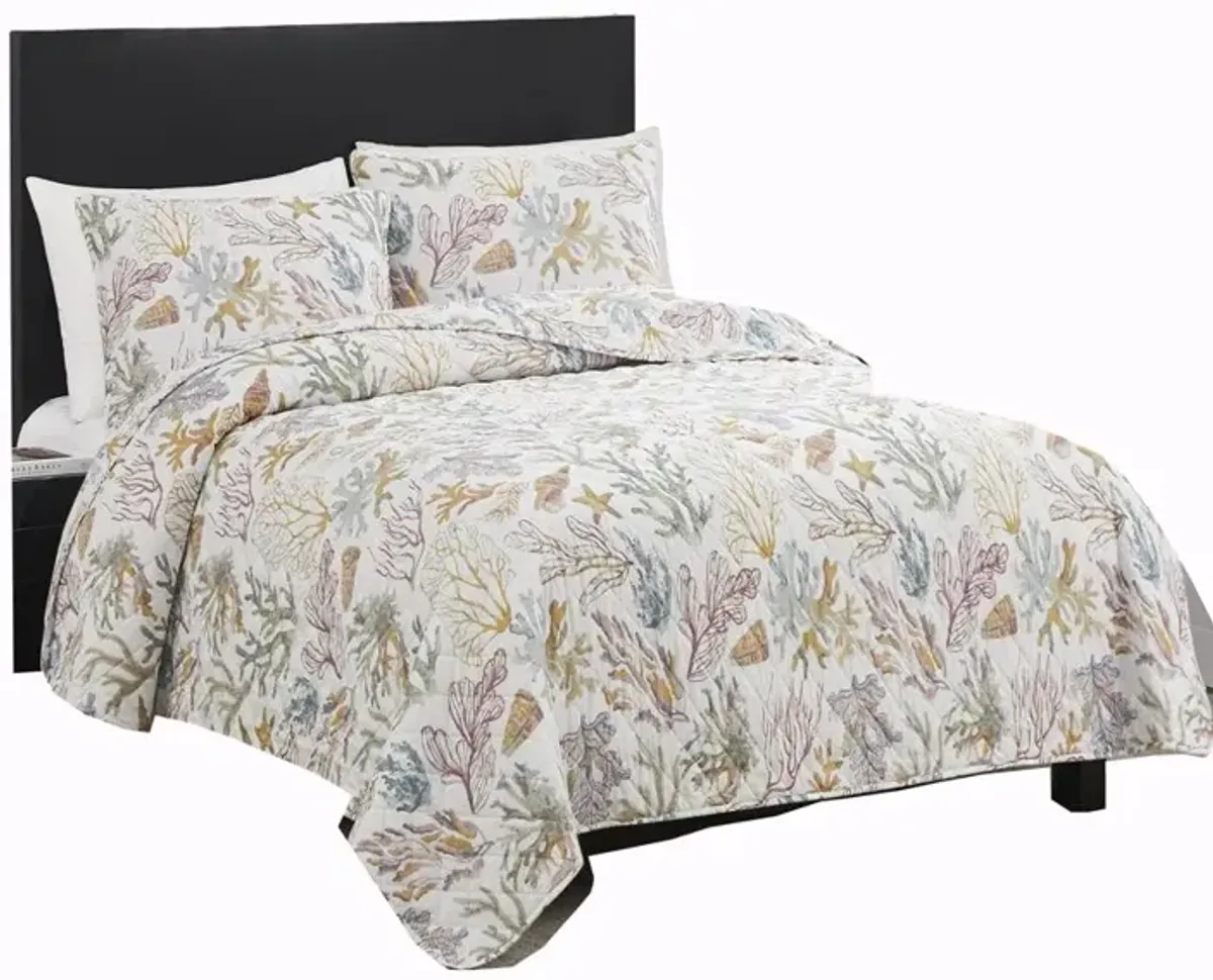 RT Designers Collection Melrose Mystic 3-Pieces Elegant Stitched Quilt Set OB Queen Multicolor