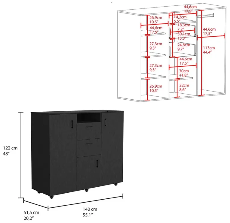 Double Door Cabinet Dresser Quizz, Bedroom, Black