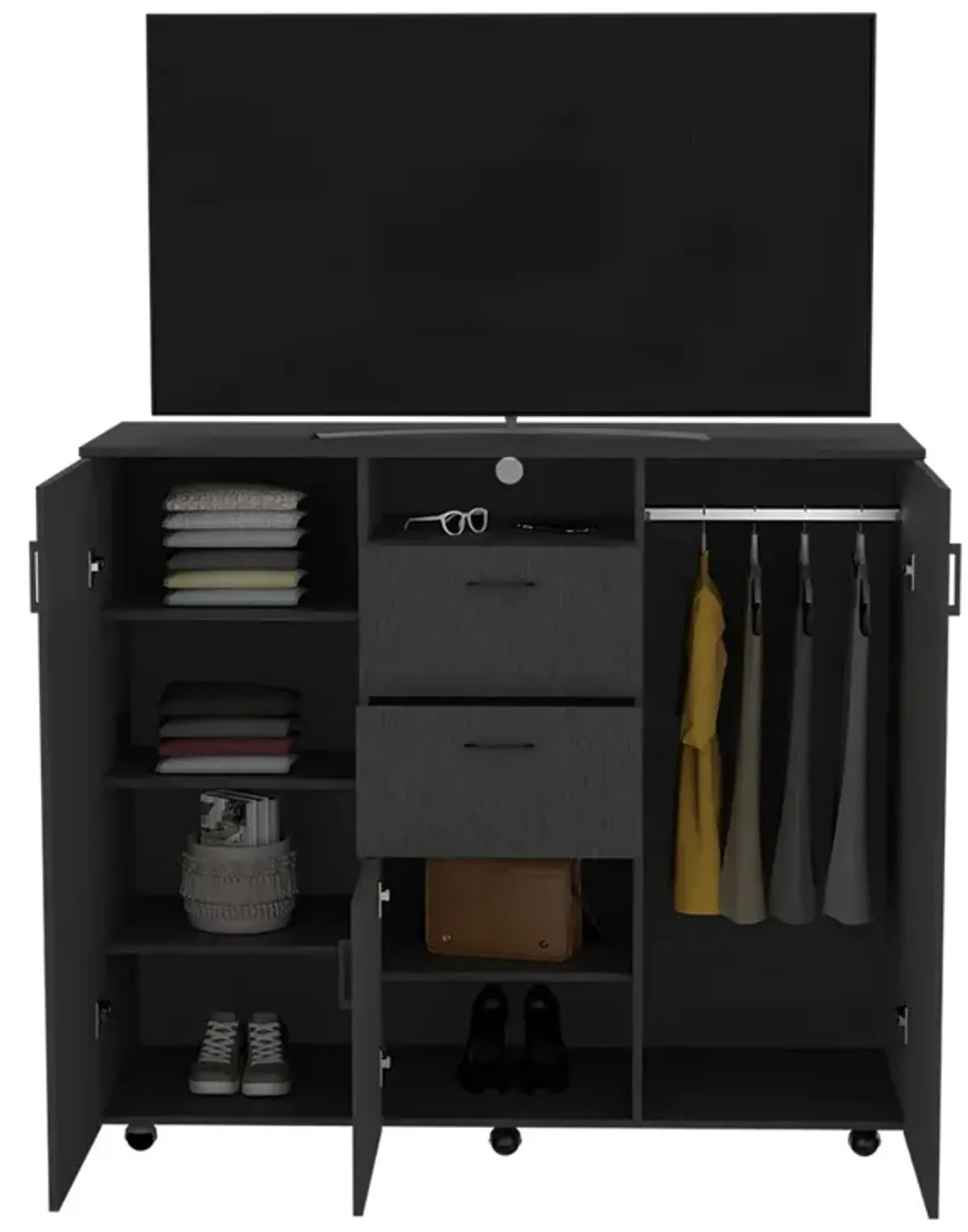 Double Door Cabinet Dresser Quizz, Bedroom, Black