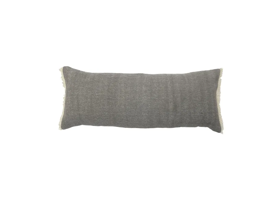 36" Charcoal Gray Solid Fringed Lumbar Throw Pillow