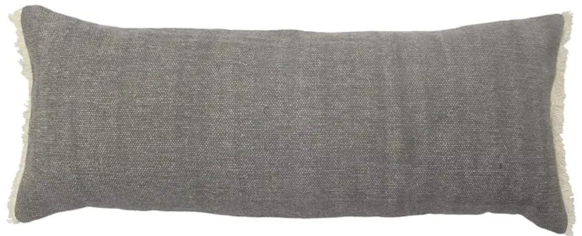 36" Charcoal Gray Solid Fringed Lumbar Throw Pillow