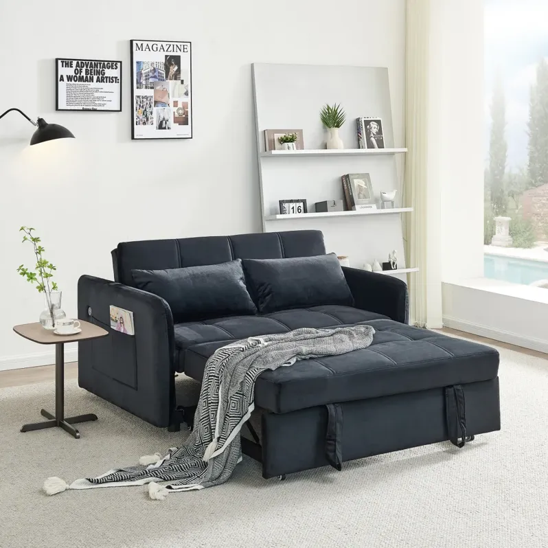 55.5" Twins Pull Out Sofa Bed Black Velvet