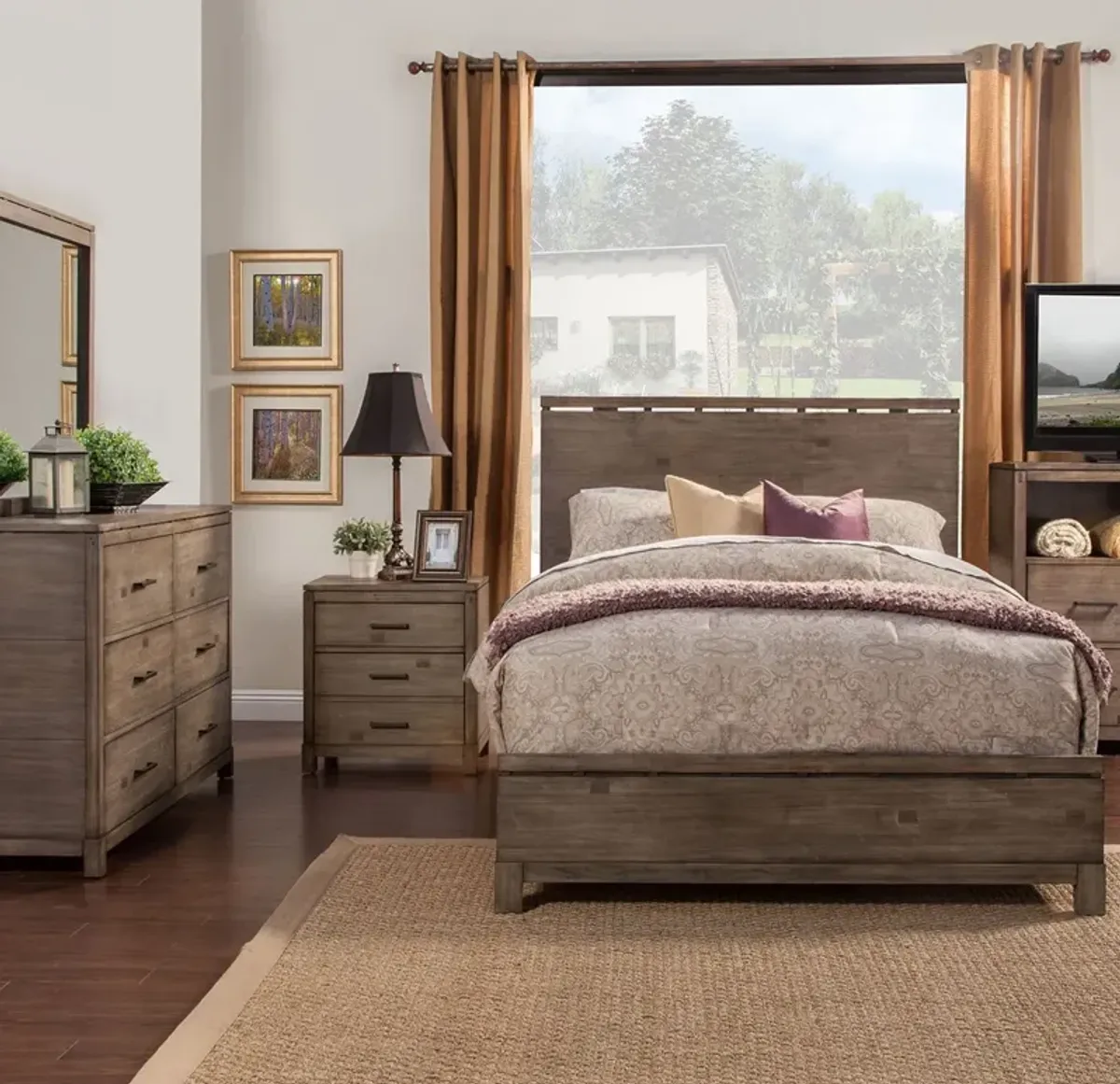 Hivvago Weathered Grey Finish Wood 3 Drawer Nightstand