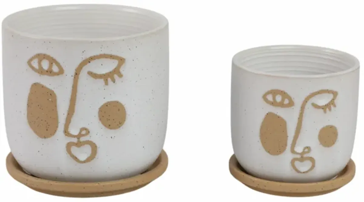 Funky Face Planter with Saucer Set
