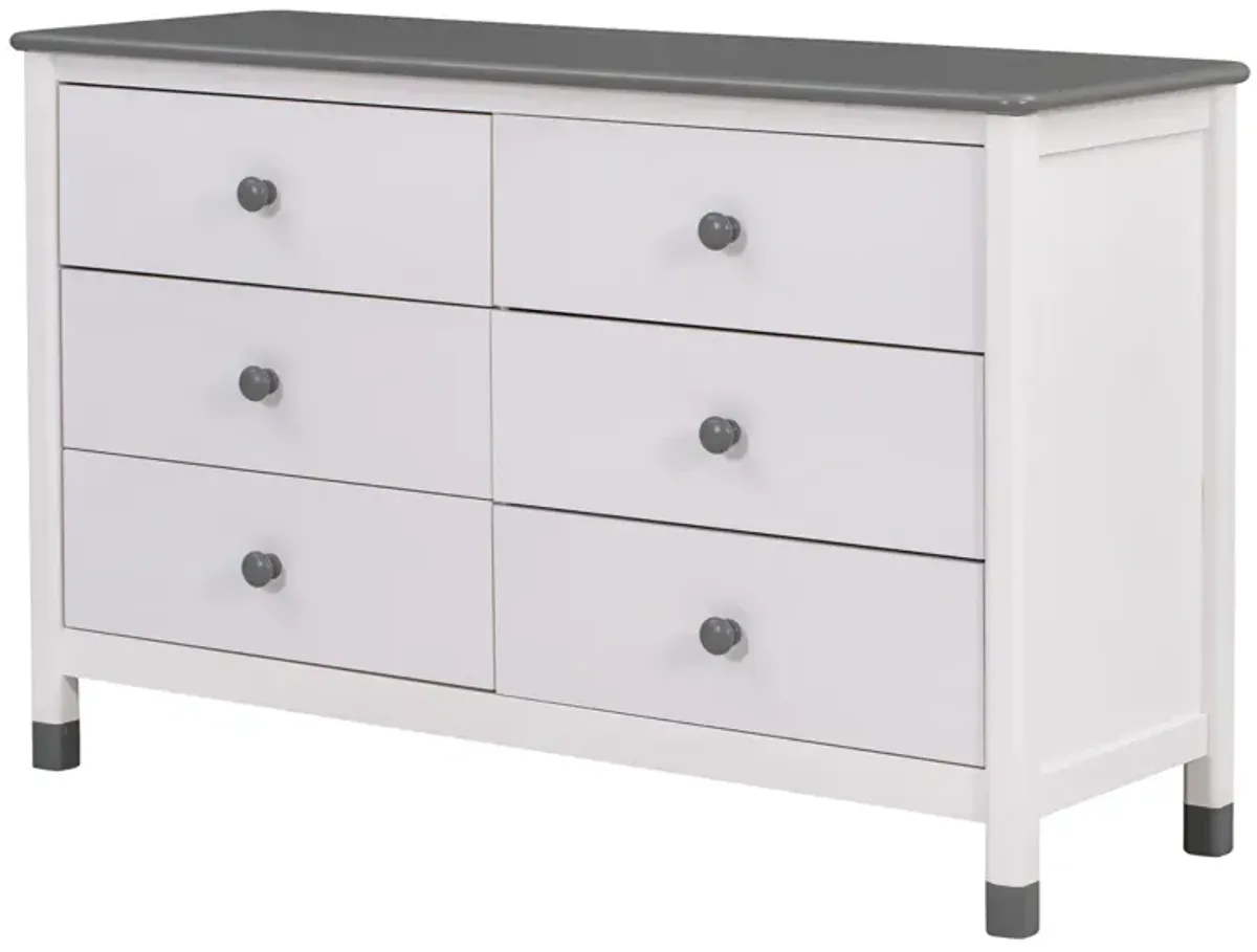 Wooden Storage Dresser With 6 Drawers, Storage Cabinet For Kids Bedroom, White+Gray