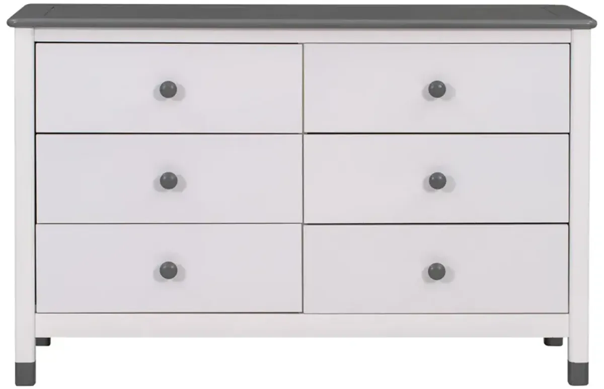 Wooden Storage Dresser With 6 Drawers, Storage Cabinet For Kids Bedroom, White+Gray