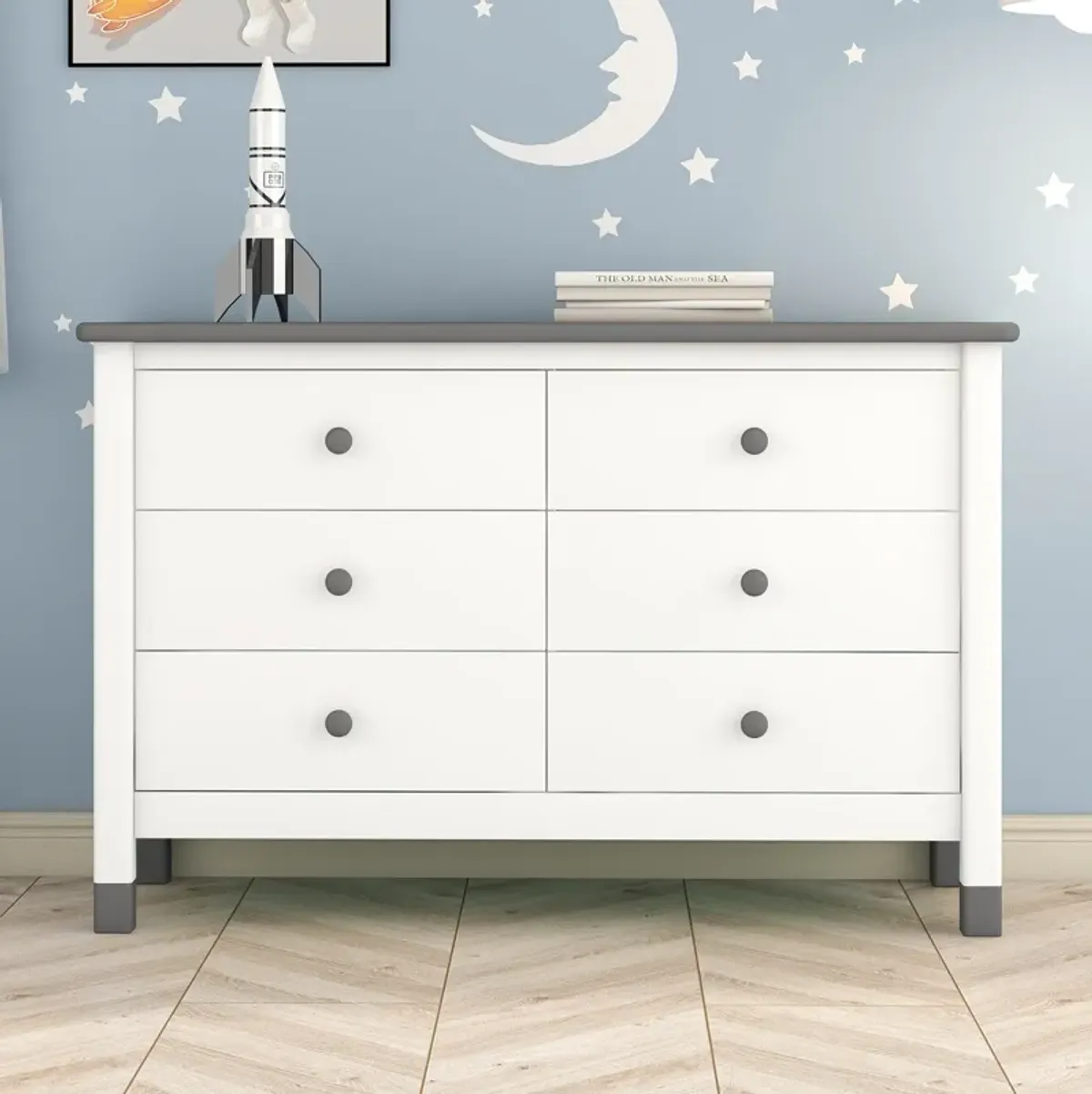 Streamdale Multi-Drawer Kid's Dresser, White+Gray