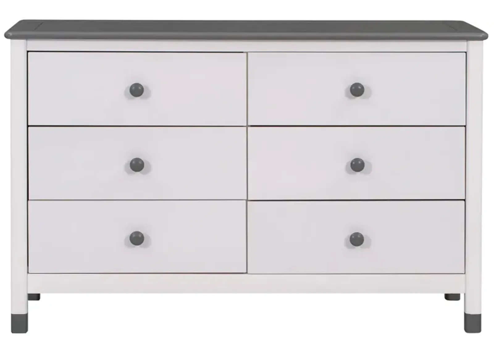 Wooden Storage Dresser With 6 Drawers, Storage Cabinet For Kids Bedroom, White+Gray